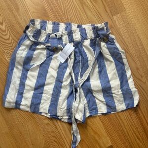 American Eagle Blue White Pull On Paper Bag Shorts